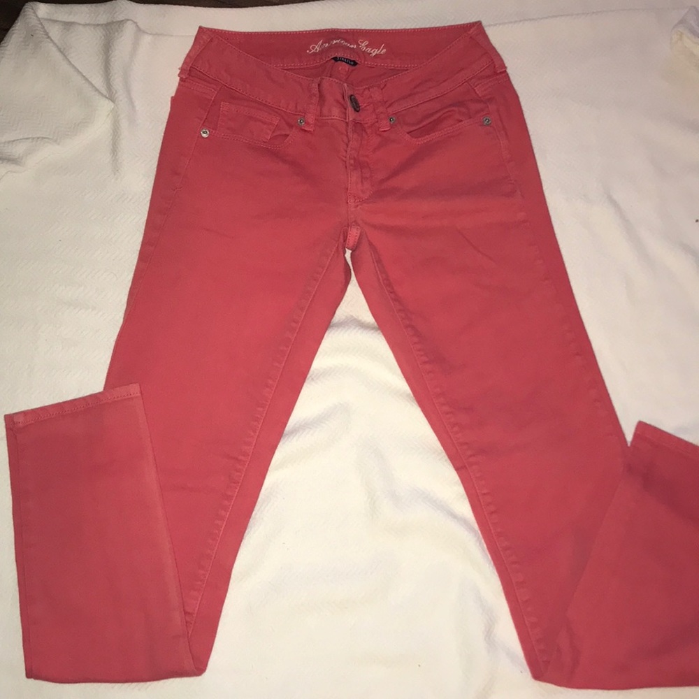American Eagle orange pink stretch jeans